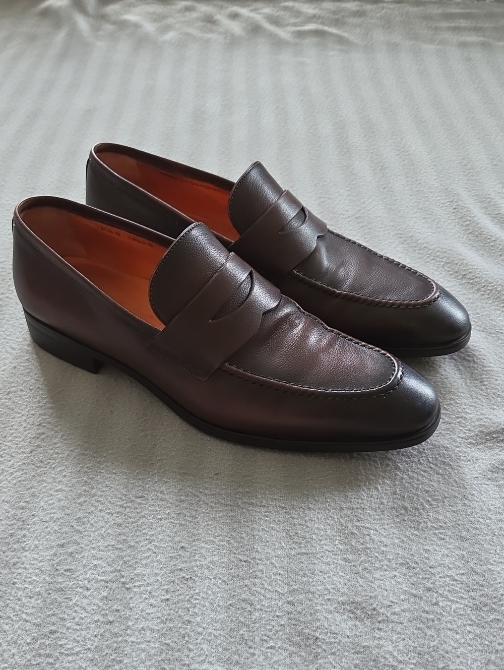 Santoni Dark Brown Leather Penny Loafers